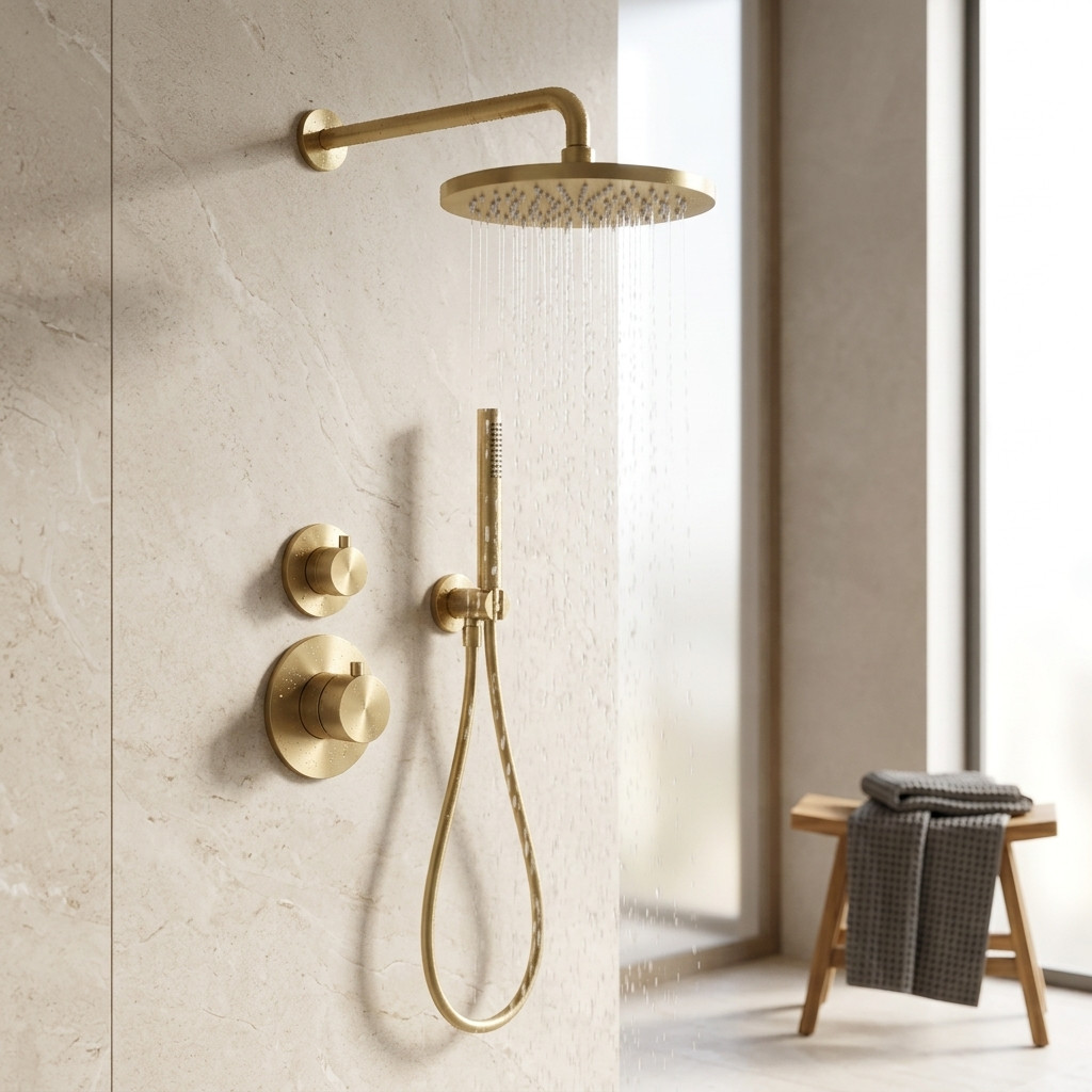 Aquanello Eterna Concealed Thermostatic Shower Set PVD Gold 25 cm Rain Shower and Hand Shower ET-S-SET3-2-60